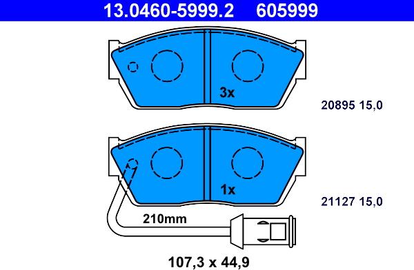 ATE 13.0460-5999.2 - Гальмівні колодки, дискові гальма autozip.com.ua