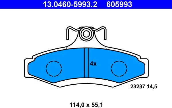 ATE 13.0460-5993.2 - Гальмівні колодки, дискові гальма autozip.com.ua