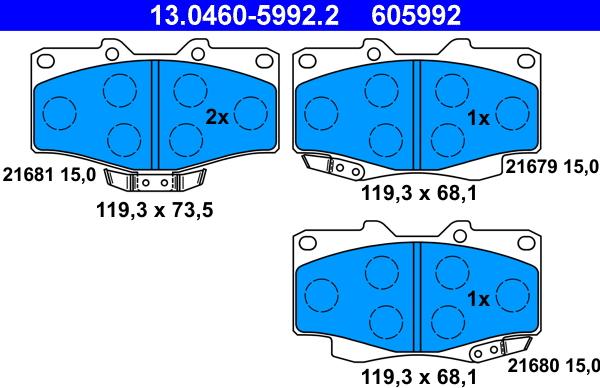 ATE 13.0460-5992.2 - Гальмівні колодки, дискові гальма autozip.com.ua