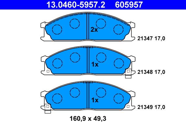 ATE 13.0460-5957.2 - Гальмівні колодки, дискові гальма autozip.com.ua