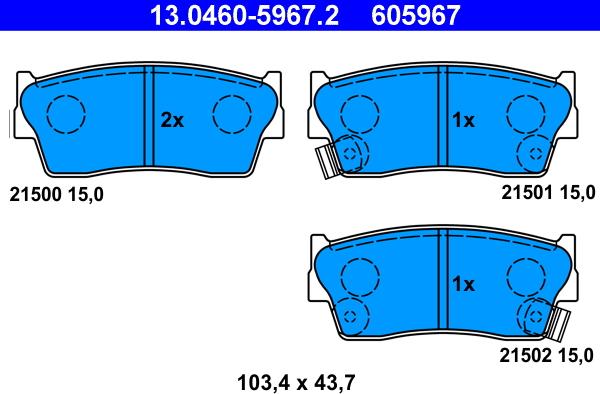 ATE 13.0460-5967.2 - Гальмівні колодки, дискові гальма autozip.com.ua