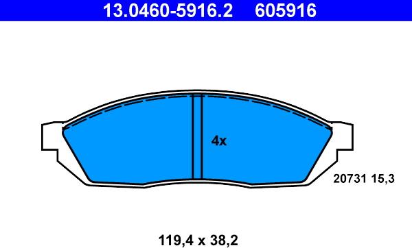 ATE 13.0460-5916.2 - Гальмівні колодки, дискові гальма autozip.com.ua