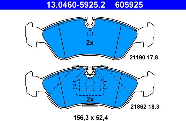 ATE 13.0460-5925.2 - Гальмівні колодки, дискові гальма autozip.com.ua