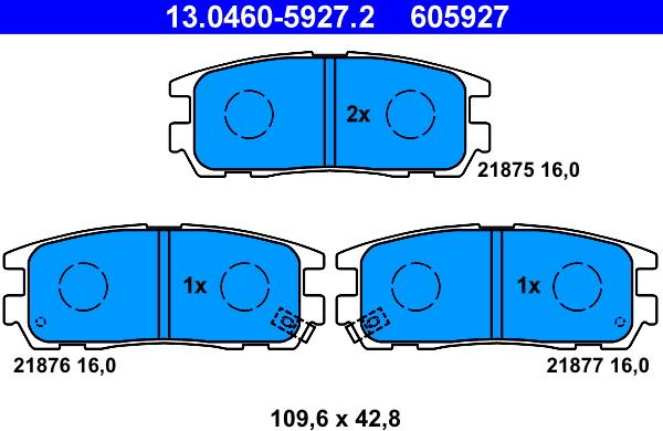 ATE 13.0460-5927.2 - Гальмівні колодки, дискові гальма autozip.com.ua