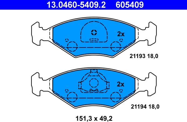 ATE 13.0460-5409.2 - Гальмівні колодки, дискові гальма autozip.com.ua