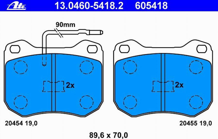 ATE 13.0460-5418.2 - Гальмівні колодки, дискові гальма autozip.com.ua