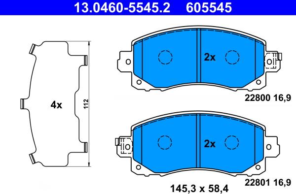 ATE 13.0460-5545.2 - Гальмівні колодки, дискові гальма autozip.com.ua