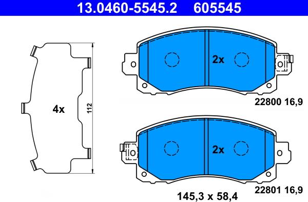 ATE 13.0460-5545.2 - Гальмівні колодки, дискові гальма autozip.com.ua