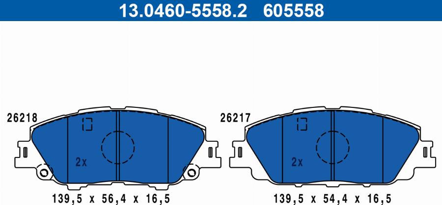 ATE 13.0460-5558.2 - Гальмівні колодки, дискові гальма autozip.com.ua