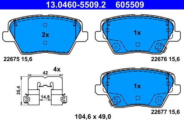 ATE 13.0460-5509.2 - Гальмівні колодки, дискові гальма autozip.com.ua