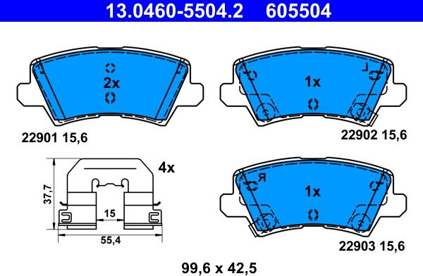 ATE 13.0460-5504.2 - Гальмівні колодки, дискові гальма autozip.com.ua