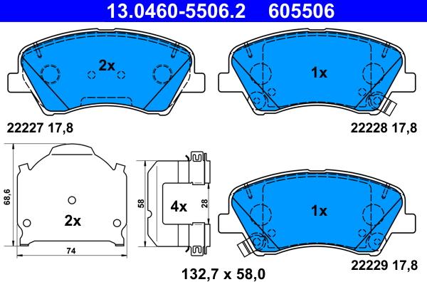 ATE 13.0460-5506.2 - Гальмівні колодки, дискові гальма autozip.com.ua