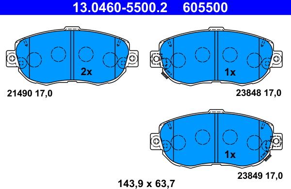 ATE 13.0460-5500.2 - Гальмівні колодки, дискові гальма autozip.com.ua