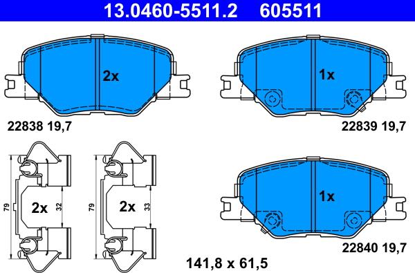 ATE 13.0460-5511.2 - Гальмівні колодки, дискові гальма autozip.com.ua