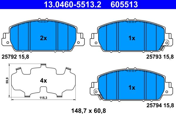 ATE 13.0460-5513.2 - Гальмівні колодки, дискові гальма autozip.com.ua