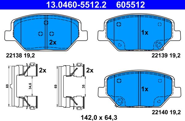 ATE 13.0460-5512.2 - Гальмівні колодки, дискові гальма autozip.com.ua