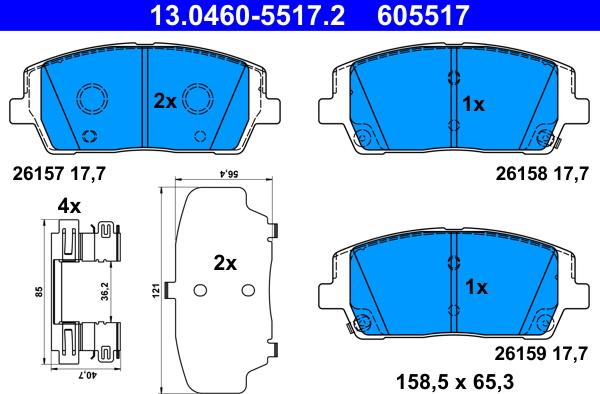 ATE 13.0460-5517.2 - Гальмівні колодки, дискові гальма autozip.com.ua