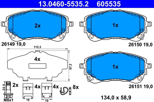 ATE 13.0460-5535.2 - Гальмівні колодки, дискові гальма autozip.com.ua