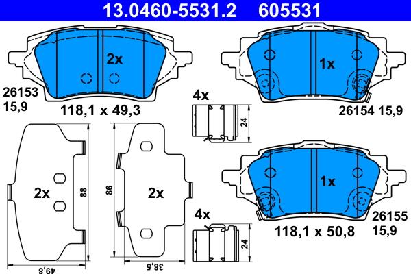ATE 13.0460-5531.2 - Гальмівні колодки, дискові гальма autozip.com.ua