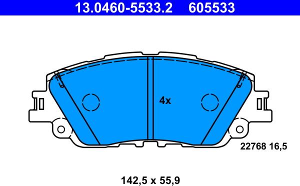 ATE 13.0460-5533.2 - Гальмівні колодки, дискові гальма autozip.com.ua