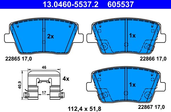 ATE 13.0460-5537.2 - Гальмівні колодки, дискові гальма autozip.com.ua