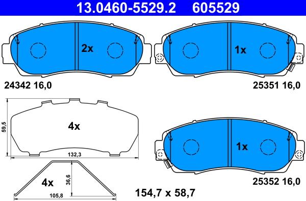 ATE 13.0460-5529.2 - Гальмівні колодки, дискові гальма autozip.com.ua