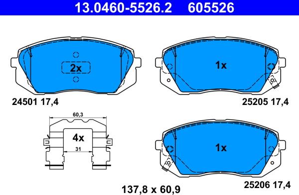 ATE 13.0460-5526.2 - Гальмівні колодки, дискові гальма autozip.com.ua