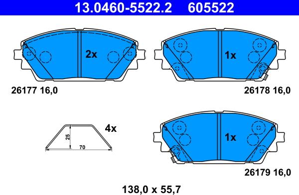 ATE 13.0460-5522.2 - Гальмівні колодки, дискові гальма autozip.com.ua