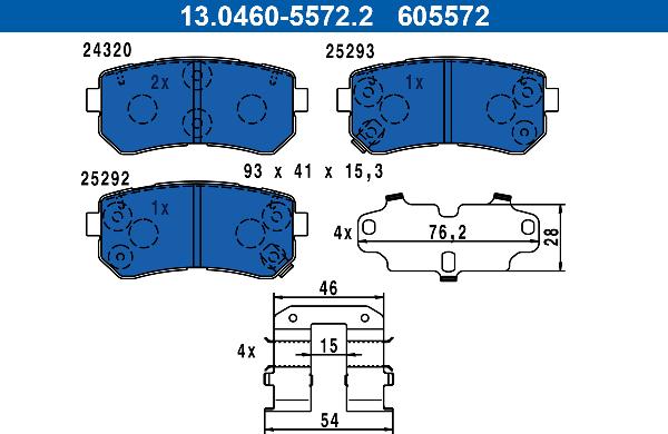 ATE 13.0460-5572.2 - Гальмівні колодки, дискові гальма autozip.com.ua