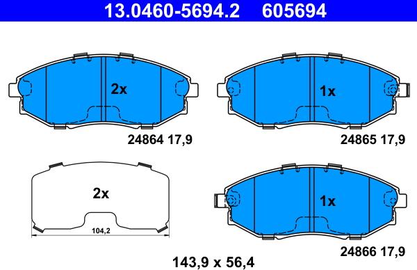 ATE 13.0460-5694.2 - Гальмівні колодки, дискові гальма autozip.com.ua