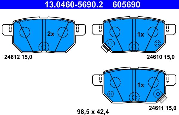 ATE 13.0460-5690.2 - Гальмівні колодки, дискові гальма autozip.com.ua