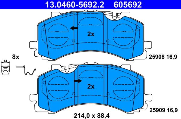 ATE 13.0460-5692.2 - Гальмівні колодки, дискові гальма autozip.com.ua