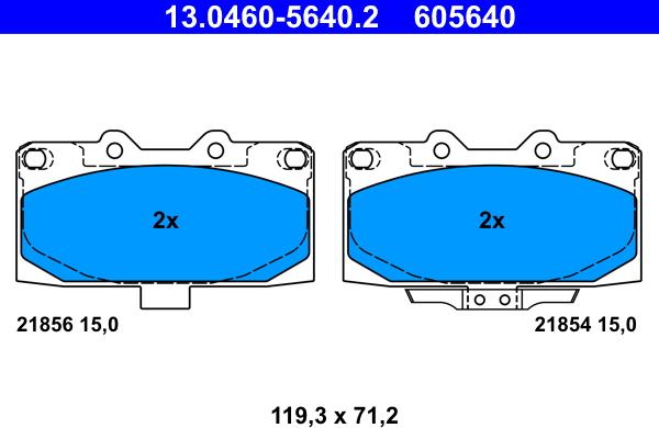 ATE 13.0460-5640.2 - Гальмівні колодки, дискові гальма autozip.com.ua