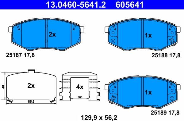 ATE 13.0460-5641.2 - Гальмівні колодки, дискові гальма autozip.com.ua