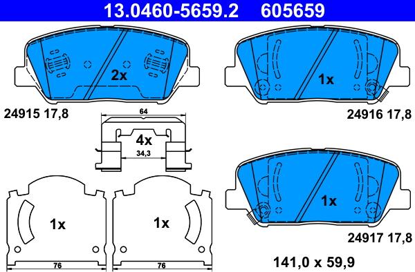 ATE 13.0460-5659.2 - Гальмівні колодки, дискові гальма autozip.com.ua