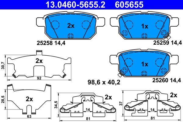 ATE 13.0460-5655.2 - Гальмівні колодки, дискові гальма autozip.com.ua