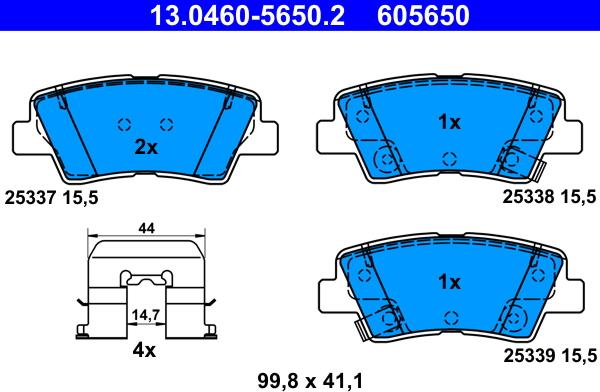 ATE 13.0460-5650.2 - Гальмівні колодки, дискові гальма autozip.com.ua