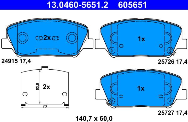 ATE 13.0460-5651.2 - Гальмівні колодки, дискові гальма autozip.com.ua