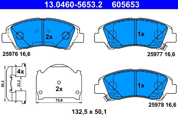 ATE 13.0460-5653.2 - Гальмівні колодки, дискові гальма autozip.com.ua