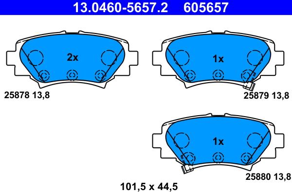 ATE 13.0460-5657.2 - Комплект гальмівних колодок з 4 шт. дисків autozip.com.ua