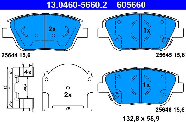 ATE 13.0460-5660.2 - Гальмівні колодки, дискові гальма autozip.com.ua