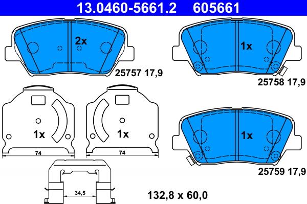 ATE 13.0460-5661.2 - Гальмівні колодки, дискові гальма autozip.com.ua