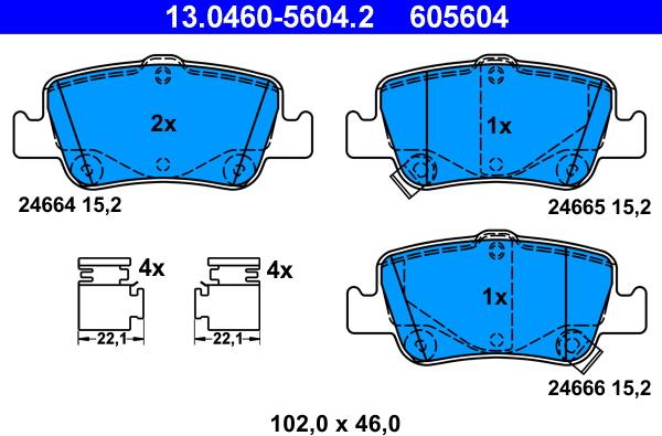 ATE 13.0460-5604.2 - Гальмівні колодки, дискові гальма autozip.com.ua