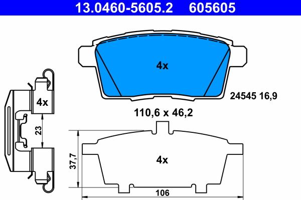 ATE 13.0460-5605.2 - Гальмівні колодки, дискові гальма autozip.com.ua