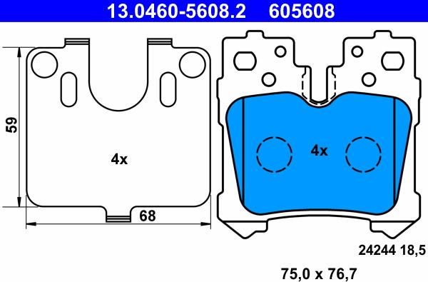 ATE 13.0460-5608.2 - Гальмівні колодки, дискові гальма autozip.com.ua