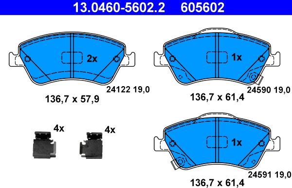 ATE 13.0460-5602.2 - Гальмівні колодки, дискові гальма autozip.com.ua