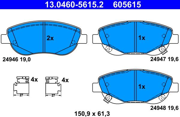 ATE 13.0460-5615.2 - Гальмівні колодки, дискові гальма autozip.com.ua