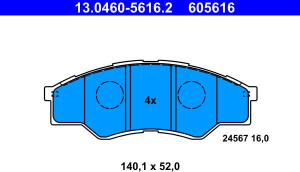 ATE 13.0460-5616.2 - Гальмівні колодки, дискові гальма autozip.com.ua