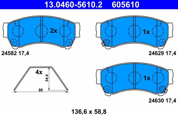 ATE 13.0460-5610.2 - Гальмівні колодки, дискові гальма autozip.com.ua