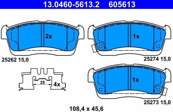 ATE 13.0460-5613.2 - Гальмівні колодки, дискові гальма autozip.com.ua